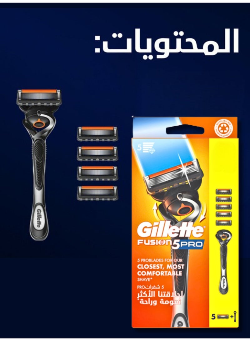 Gillette Fusion5 Pro Men's Refillable Razor With Flexball Handle Technology, 1 Handle + 5 Blade Refills - Image 5
