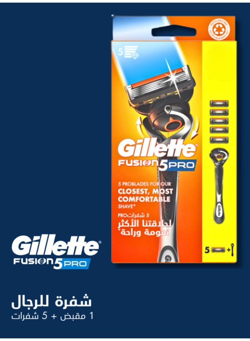 Gillette Fusion5 Pro Men's Refillable Razor With Flexball Handle Technology, 1 Handle + 5 Blade Refills - Image 4