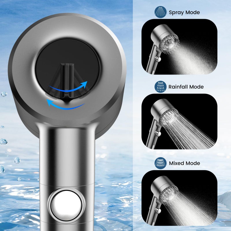 PWERAN Filtered Shower Head with Handheld, High Pressure Water Flow and Multiple Spray Modes Shower Head with Filter, Power Wash for Hard Water, Showerhead with ON/OFF Switch for Pets Bath - Image 4