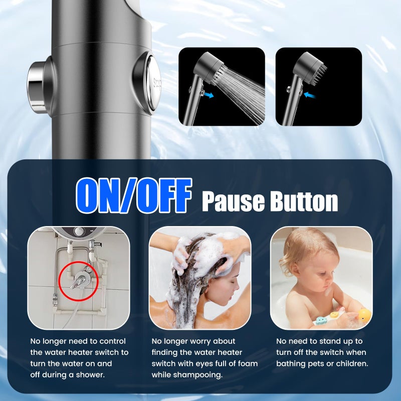 PWERAN Filtered Shower Head with Handheld, High Pressure Water Flow and Multiple Spray Modes Shower Head with Filter, Power Wash for Hard Water, Showerhead with ON/OFF Switch for Pets Bath - Image 5