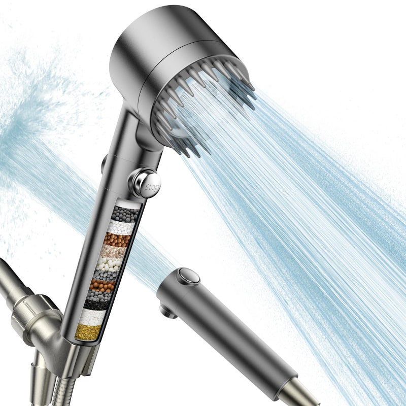 PWERAN Filtered Shower Head with Handheld, High Pressure Water Flow and Multiple Spray Modes Shower Head with Filter, Power Wash for Hard Water, Showerhead with ON/OFF Switch for Pets Bath - Image 1