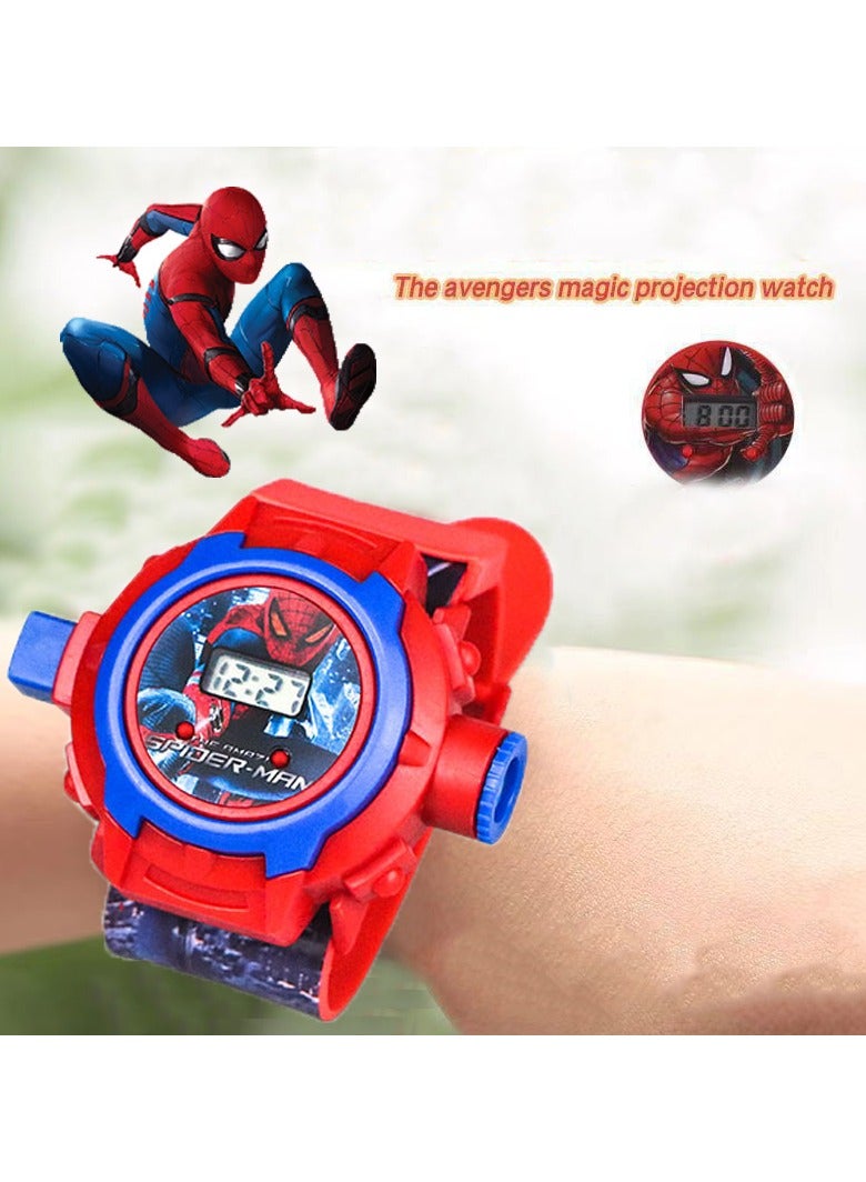 بيوينتي ساعة الإسقاط سبايدر مان ساعة كارتونية باعثة للضوء للأطفال مارفل سبايدر- ساعة لعبة إلكترونية للرجال والأولاد والبنات مزودة بشاشة LCD وامضة وخفيفة الوزن - Image 2