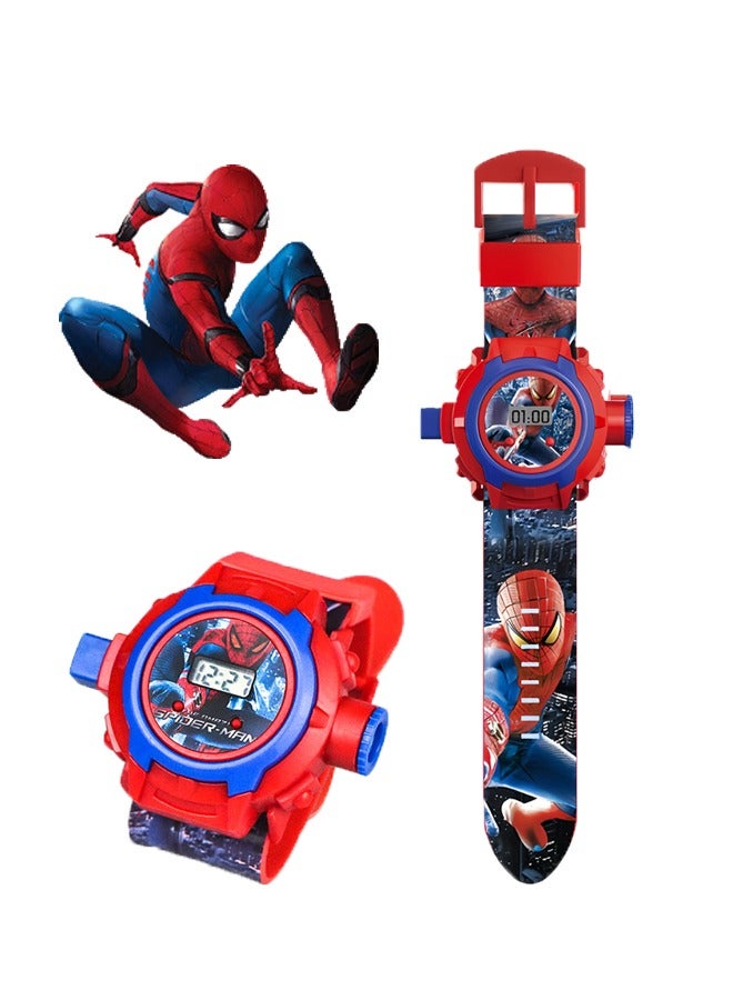 بيوينتي ساعة الإسقاط سبايدر مان ساعة كارتونية باعثة للضوء للأطفال مارفل سبايدر- ساعة لعبة إلكترونية للرجال والأولاد والبنات مزودة بشاشة LCD وامضة وخفيفة الوزن - Image 3