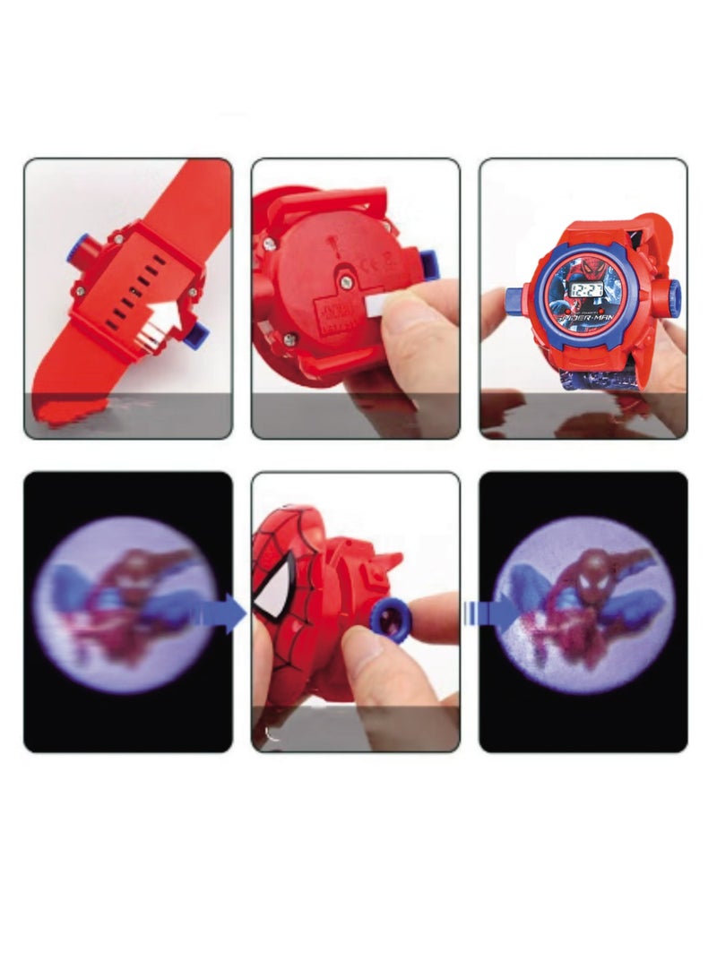 بيوينتي ساعة الإسقاط سبايدر مان ساعة كارتونية باعثة للضوء للأطفال مارفل سبايدر- ساعة لعبة إلكترونية للرجال والأولاد والبنات مزودة بشاشة LCD وامضة وخفيفة الوزن - Image 4