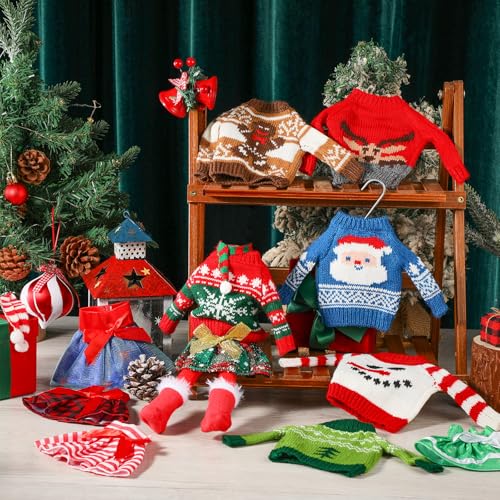 Hollowfly 24 Pcs Christmas Doll Accessories Clothes Christmas Doill Costume Mini Outfit Include Knitted Sweater Skirt Scarf Snow Boots for Xmas Decor Cute - Image 5