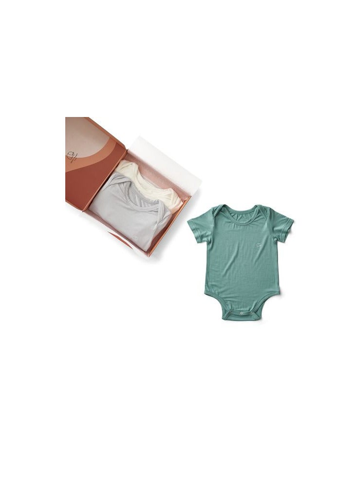 Anvi Baby Set of 3 Organic Bamboo Spandex Bodysuit- Gift set 3-6m White/Soft Sage/ Grey  - Image 2