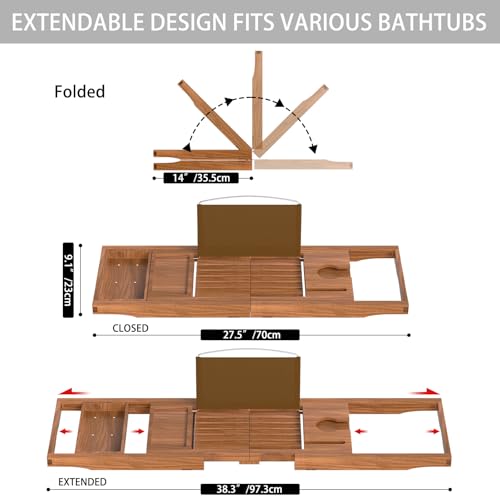 BAMBUROBA Premium Teak Bathtub Tray Caddy, Expandable Wooden Bath Tray for Tub,Luxury Bathroom Accessories,Great House Warming, Anniversary & Wedding and Birthday Gifts - Image 5