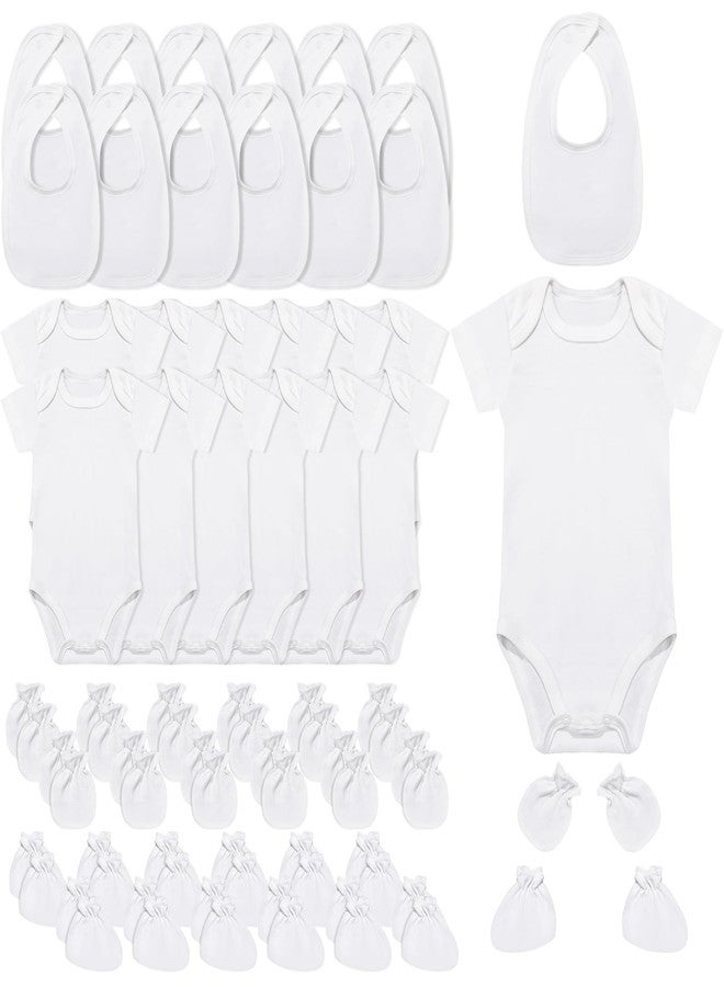 Chuarry 48 Pcs Unisex Cotton Short Sleeve Baby Bodysuit White Baby Socks Gloves Newborn Bibs for 0-3 Months Baby Shower Party - Image 1
