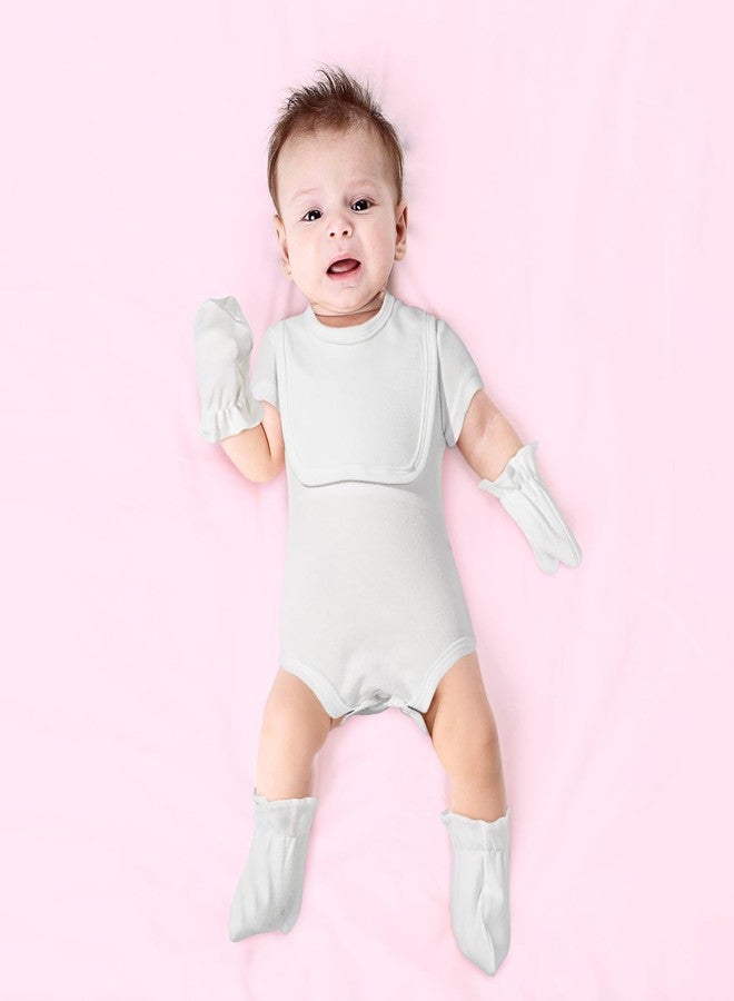 Chuarry 48 Pcs Unisex Cotton Short Sleeve Baby Bodysuit White Baby Socks Gloves Newborn Bibs for 0-3 Months Baby Shower Party - Image 2