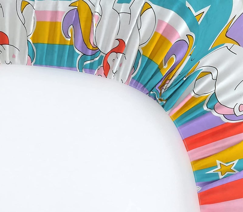Precise Fabrics Combo Pack of 2 Elastic Fitted Bedsheet 1 for Double Bed and 1 for Single Bed of Same Print 200TC(Unicorn) - Image 3