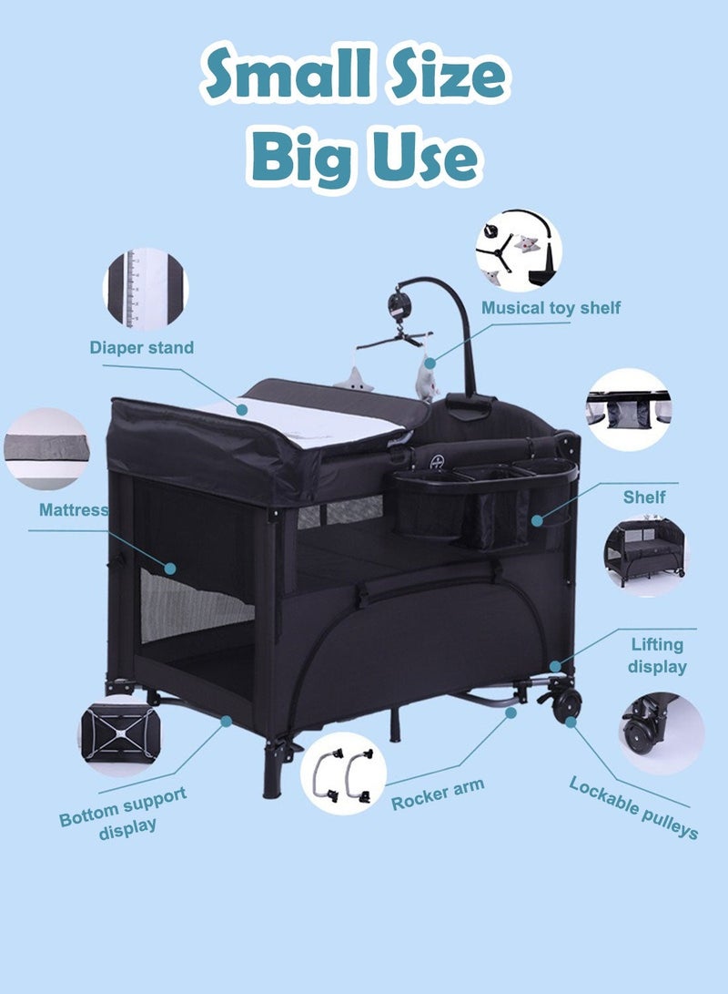 ما بيبي سرير أطفال 5 في 1 قابل للطي والحمل، سرير أطفال مريح مع طاولة لتغيير الحفاضات - Image 5