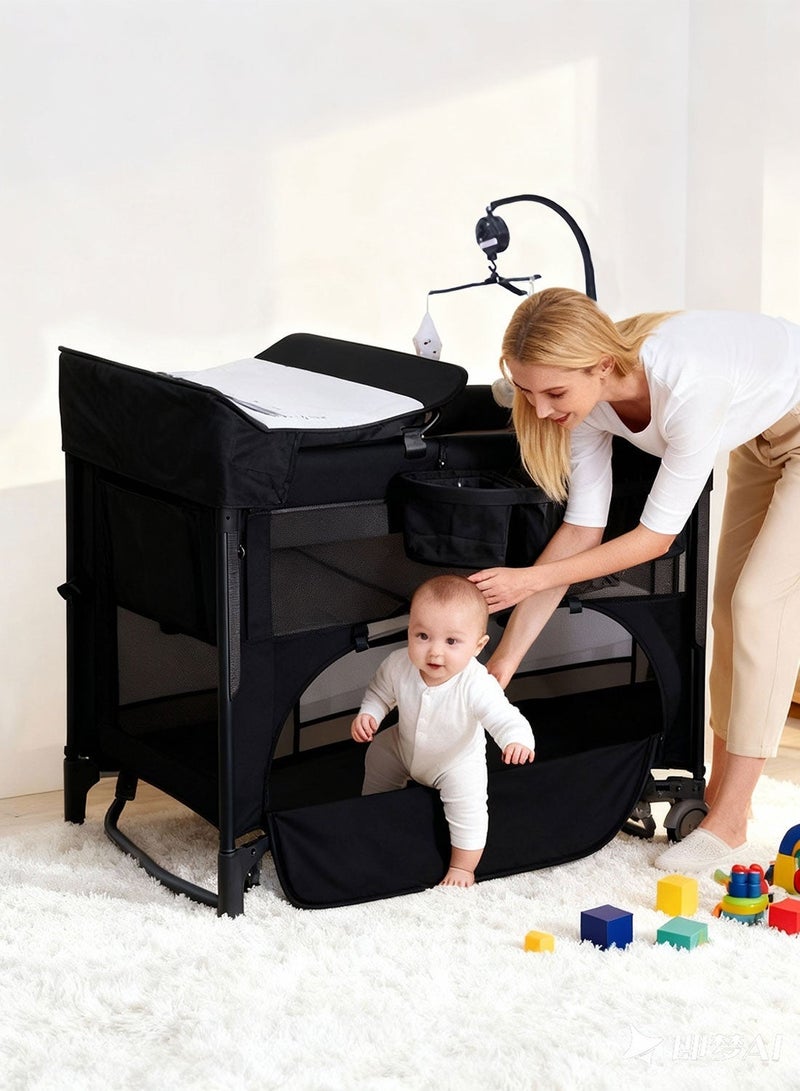 ما بيبي سرير أطفال 5 في 1 قابل للطي والحمل، سرير أطفال مريح مع طاولة لتغيير الحفاضات - Image 3