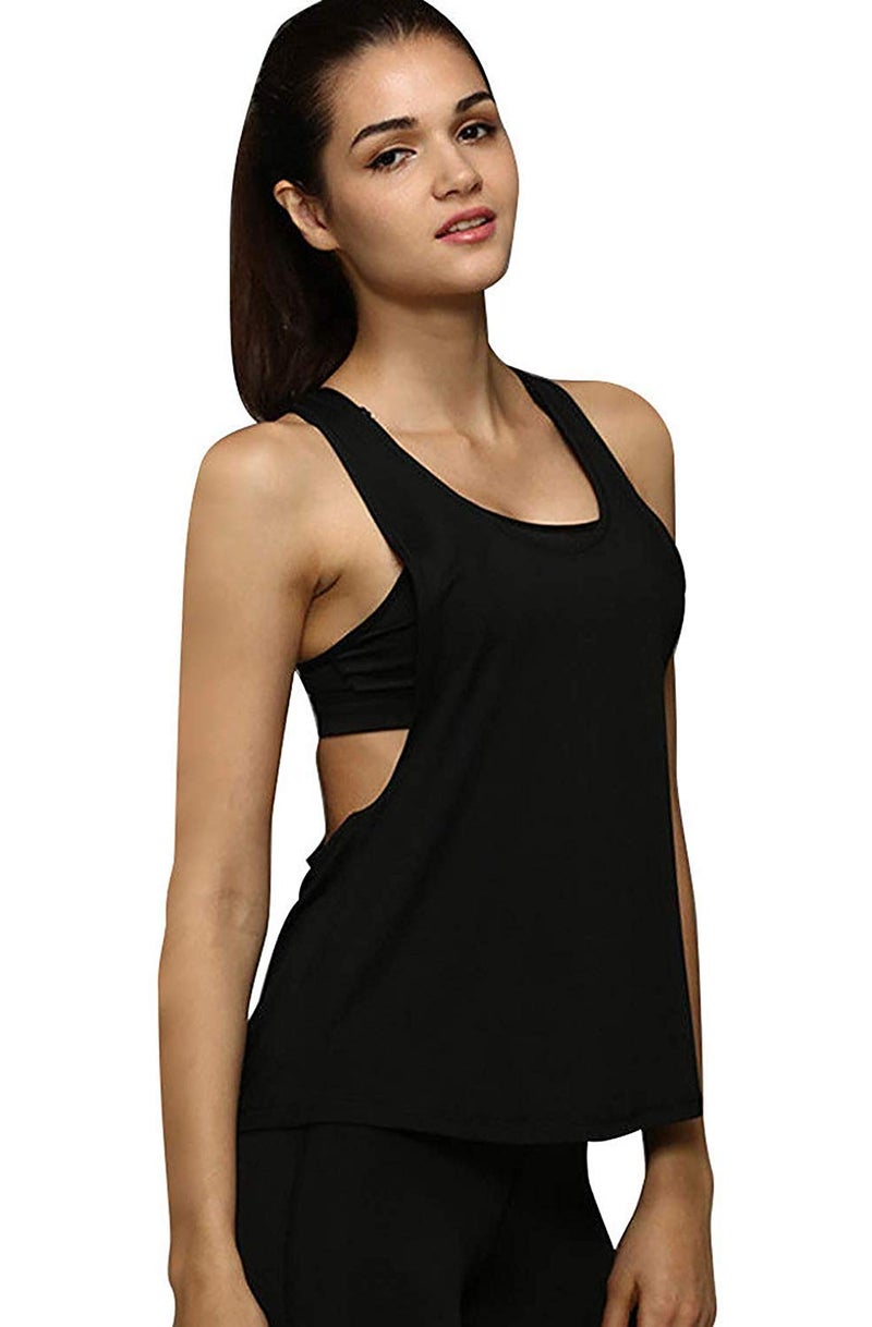 THE BLAZZE Cotton Women's Gym Vest Tank Top Camisole Women Spaghetti Racerback Loose Fit Crop Top Active Wear Yoga Workout Top (Small(32"/80Cm-Chest), Black) - Image 2