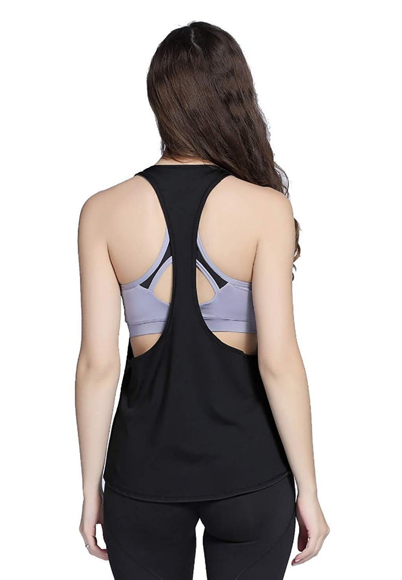THE BLAZZE Cotton Women's Gym Vest Tank Top Camisole Women Spaghetti Racerback Loose Fit Crop Top Active Wear Yoga Workout Top (Small(32"/80Cm-Chest), Black) - Image 1