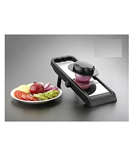 Bekner Adjustable Potato Slicer For Chips Vegetable & Fruit Cutter Slicer, Black & Silver, 1-Piece - Stainless Steel - Image 4