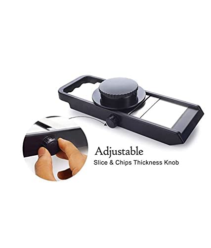 Bekner Adjustable Potato Slicer For Chips Vegetable & Fruit Cutter Slicer, Black & Silver, 1-Piece - Stainless Steel - Image 5