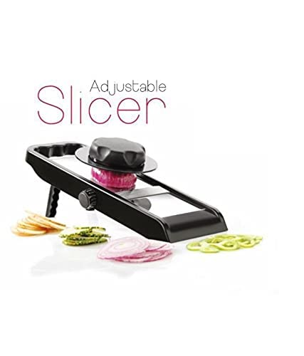 Bekner Adjustable Potato Slicer For Chips Vegetable & Fruit Cutter Slicer, Black & Silver, 1-Piece - Stainless Steel - Image 1