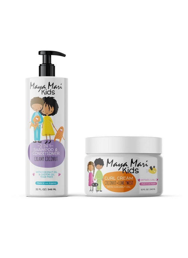 MAYA MARI Kids 2 In 1 Shampoo And Conditioner And Curl Cream Set For Curly Hair Products, Tear Free, Sulfate Free, Cruelty Free Haircare For Boys And Girls  - Image 1