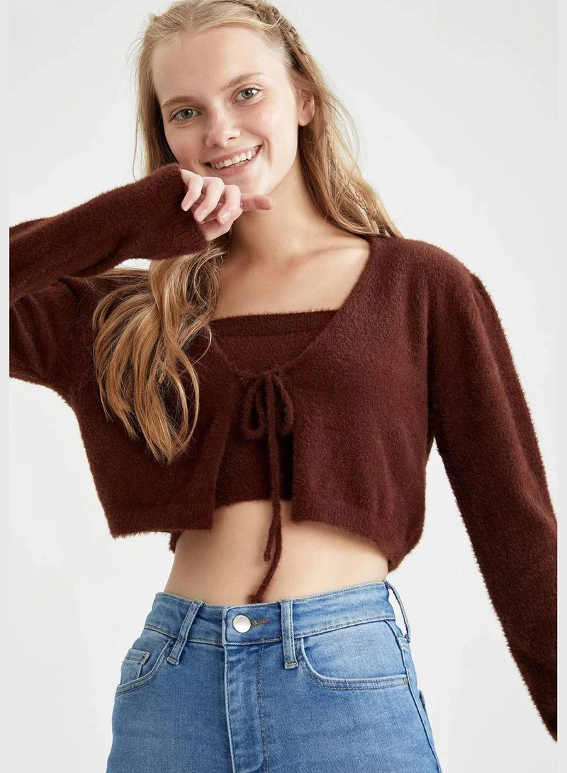 DeFacto V-Neck Long Sleeve Crop Cardigan