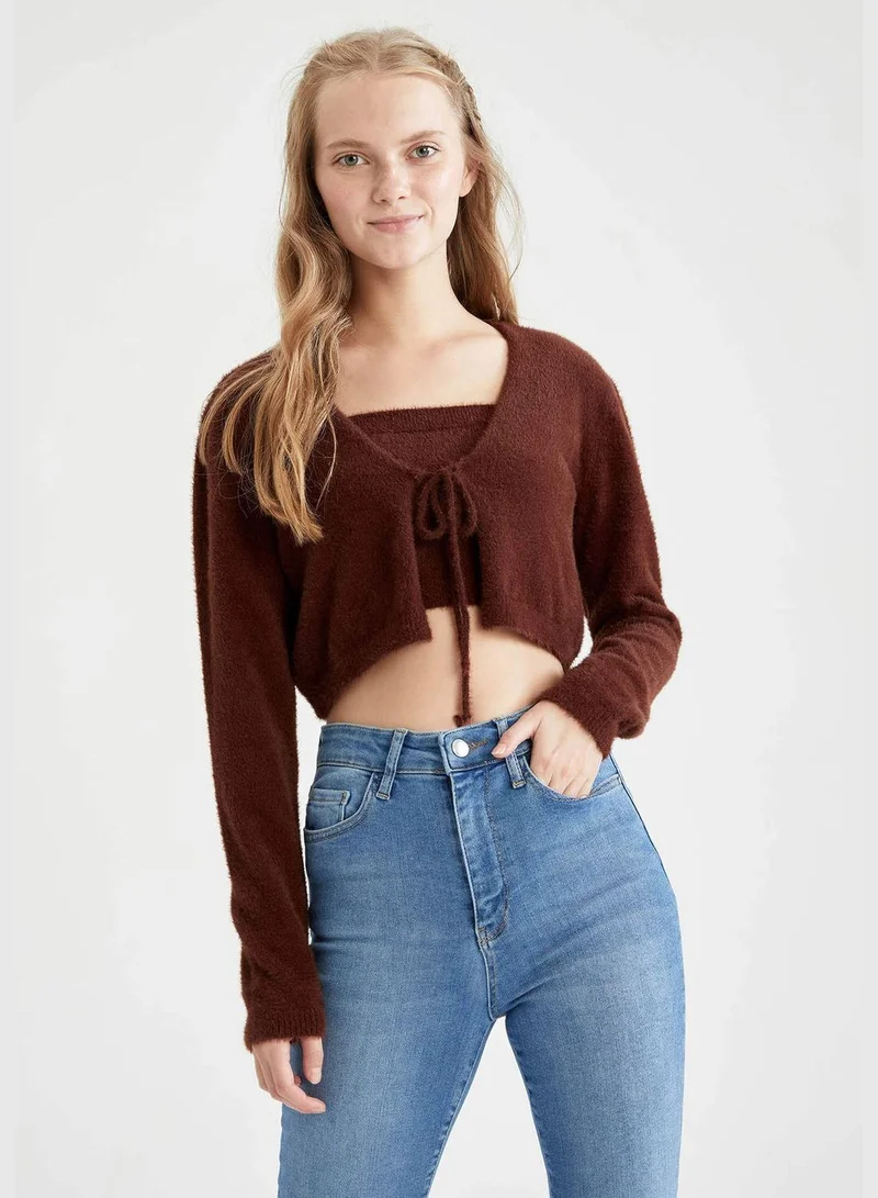 DeFacto V-Neck Long Sleeve Crop Cardigan