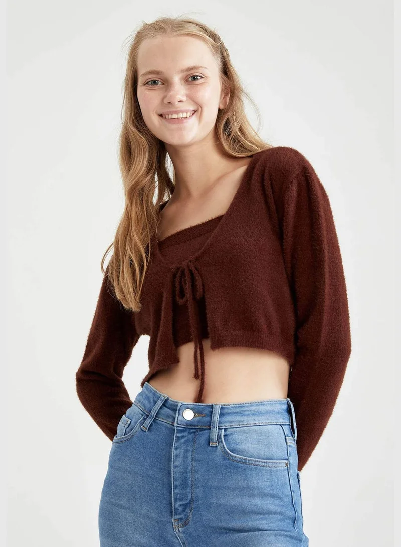 DeFacto V-Neck Long Sleeve Crop Cardigan