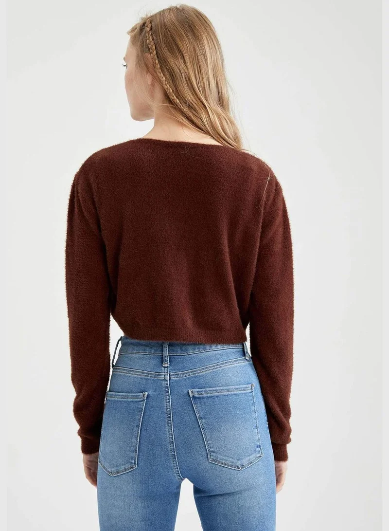 DeFacto V-Neck Long Sleeve Crop Cardigan