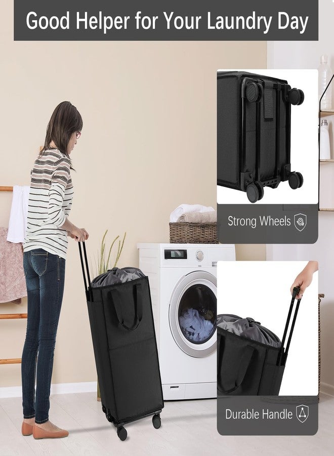 Bukere Extra Large Rolling Laundry Basket with Wheels, 90L Freestanding Collapsible Laundry Hamper Bag for Clothes Storage, Removable Wheeled Cart for College Dorm Apartment Laundry Room Bathroom - Image 2