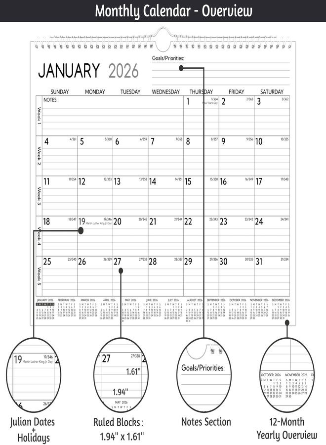 BowCuk 2026-2027 Wall Calendar - 2 Year Calendar 2026-2027, 14.57 x 11.42 In, Jan 2026 - Dec 2027, 2026 Calendar 24 Months, Monthly Calendar 2026, with Ruled Blocks, Thick Paper, Holidays, To-do List ＆ Notes - Image 3