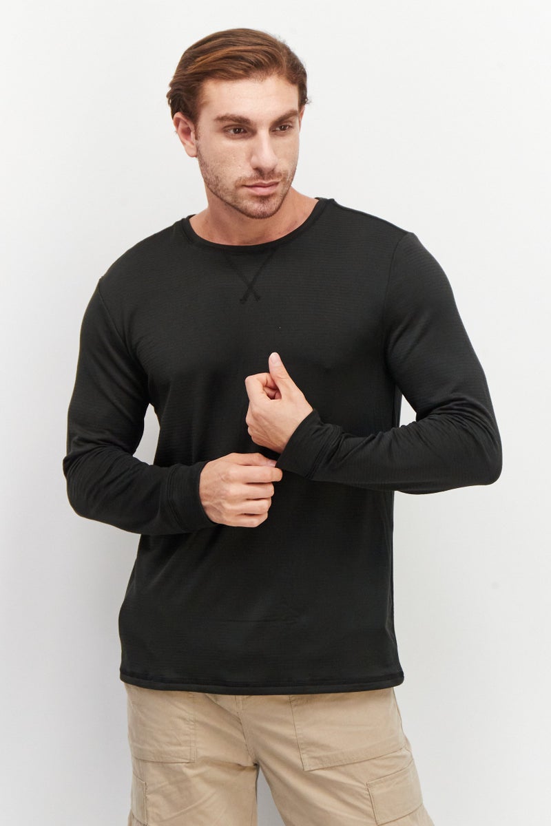 Rainforest Men Crew Neck Long Sleeve Textured Base Layer T-Shirt, Black - Image 1
