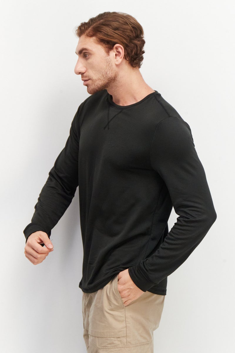 Rainforest Men Crew Neck Long Sleeve Textured Base Layer T-Shirt, Black - Image 2