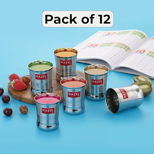 HAZEL Stainless Steel Toddler Glass Set of 12 – 200ml | Unbreakable Cups for Water, Juice & Milkshake - Image 2