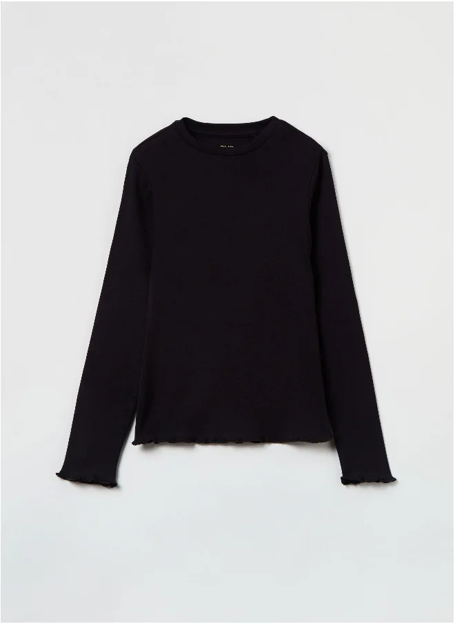 او في اس Ovs Long-Sleeved T-Shirt With Scalloped Trims
