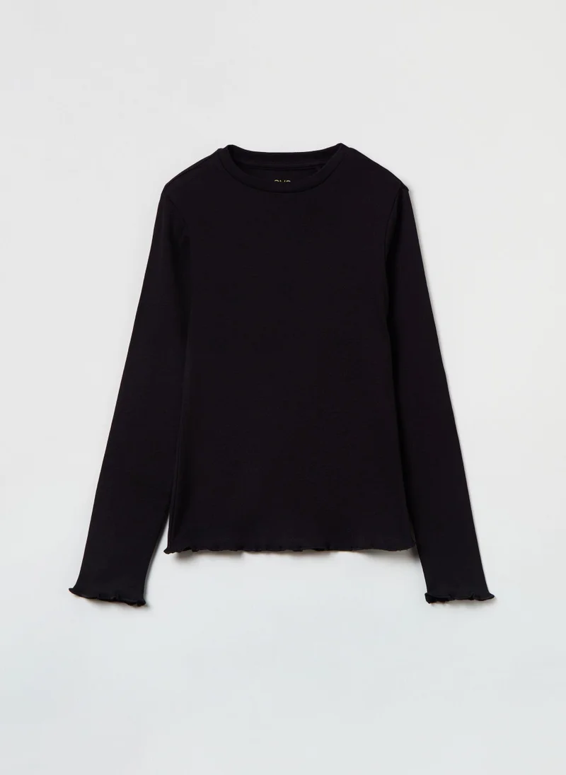 او في اس Ovs Long-Sleeved T-Shirt With Scalloped Trims