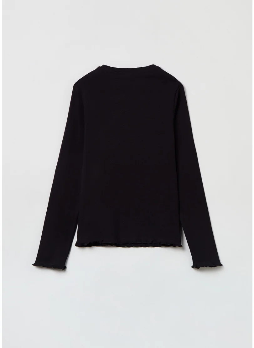 او في اس Ovs Long-Sleeved T-Shirt With Scalloped Trims