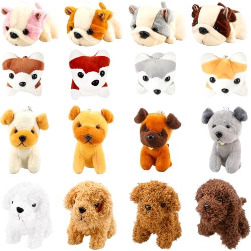 Haconba 16 Pack Mini Plush Dog Toys 472 Inch Stuffed Puppy Animal Toys for Baby Shower Birthday Valentines Easter Adopt Party Gifts 4 Styles - Image 1