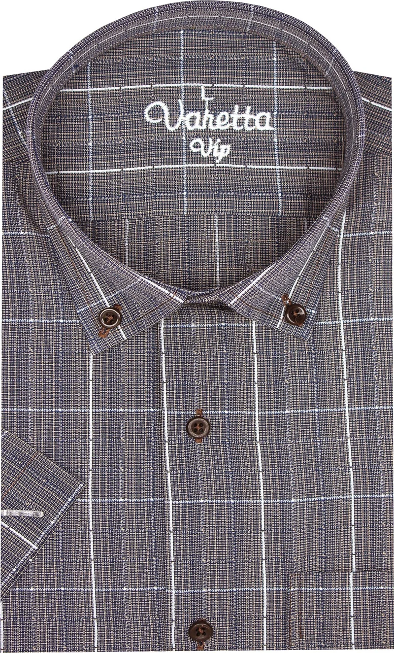 فاريتا Men's Brown Short Sleeved Classic Cut Collar Buttoned One Pocket Shirt
