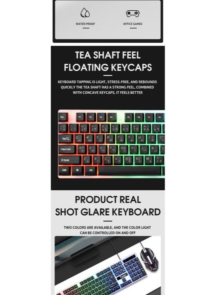 تيسو طقم لوحة مفاتيح وماوس سلكي Teso T30 للألعاب والمكتب – ملمس "Tea Shaft" المريح، إضاءة خلفية "Cool Glow" - Image 2
