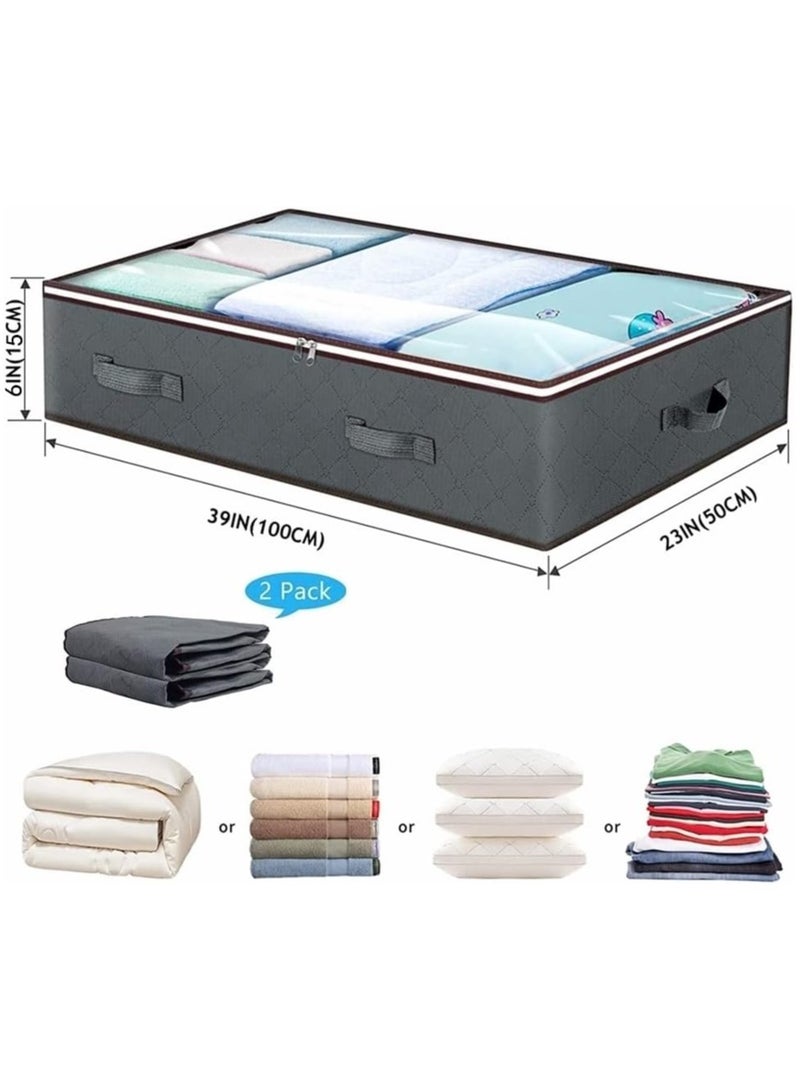 3 Pack 90L Large Capacity Under Bed Storage Bags, Dark Grey, Zipper Closure, Foldable, Storage Bins, For Home Storage (100 x 50 x 15cm)  - Image 2