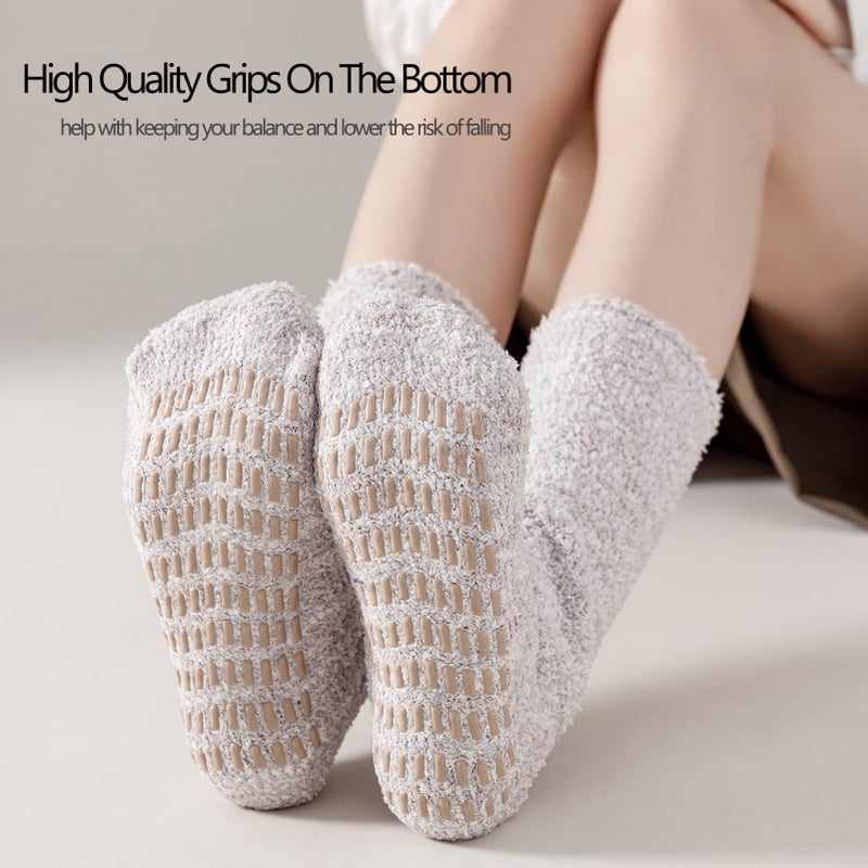 JORMATT 3 Pairs Women Grip Fuzzy Socks Non Skid Men Thick Cozy Slipper Hospital Socks with Grips,Men shoe size 7-12/Women size 8-13 - Image 3