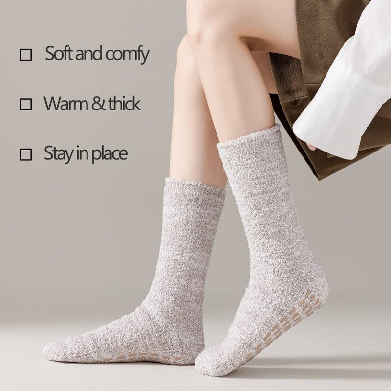 JORMATT 3 Pairs Women Grip Fuzzy Socks Non Skid Men Thick Cozy Slipper Hospital Socks with Grips,Men shoe size 7-12/Women size 8-13 - Image 4