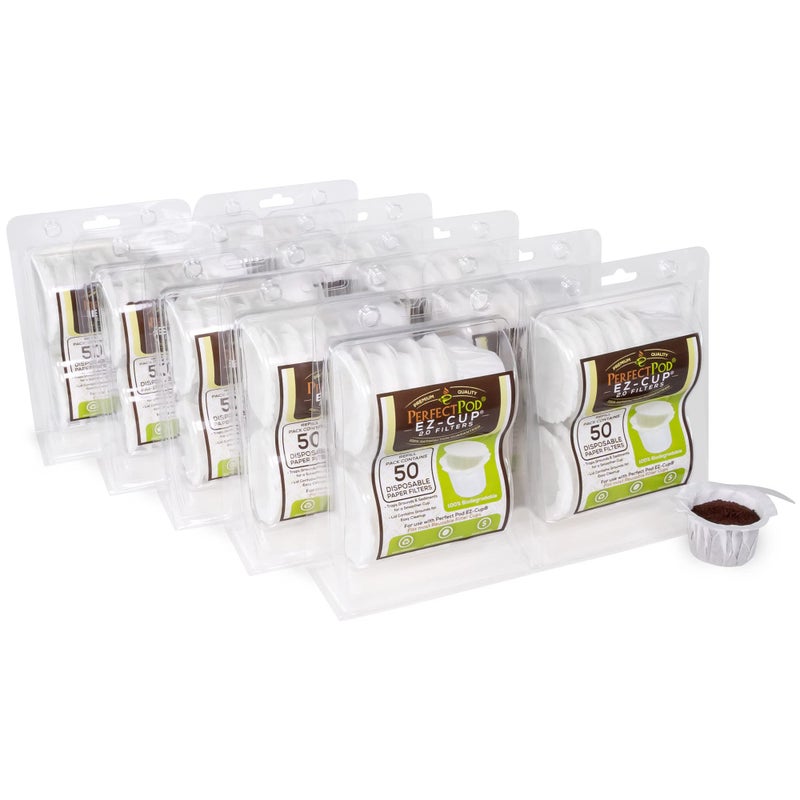 Perfect Pod EZCup Paper Coffee Filters with Patented Lid for SingleServe Coffee Brewers and Coffee Pods Compatible with Keurig 10Pack 500 Filters