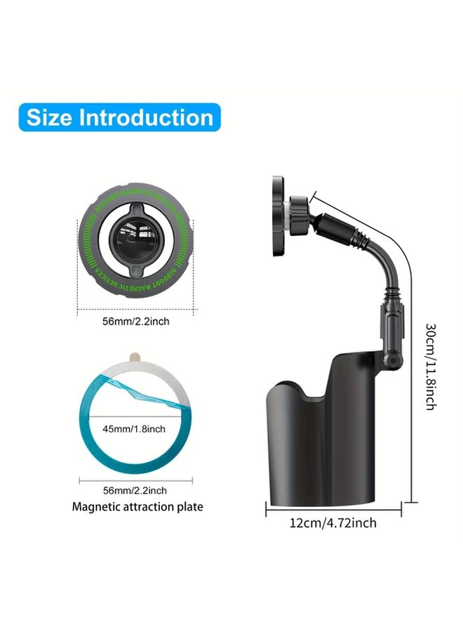 Car Cup Holder Magnetic Phone Mount Super Strong Stability Supports Large Tablets Adjustable Hose Design For Optimal Viewing High Strength Memory Metal Cup Holder Suitable For All Car Cups Black - Image 2