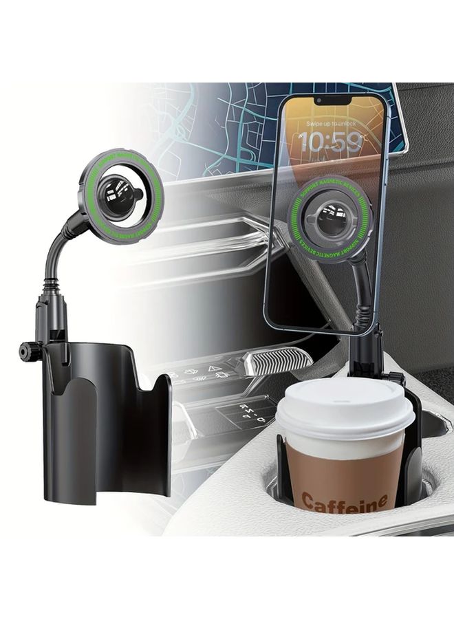 Car Cup Holder Magnetic Phone Mount Super Strong Stability Supports Large Tablets Adjustable Hose Design For Optimal Viewing High Strength Memory Metal Cup Holder Suitable For All Car Cups Black - Image 1