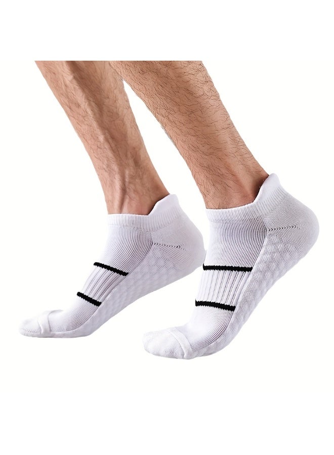5 Pairs Men’s White Striped Sports Ankle Socks, Breathable Cushioned Anti-Blister Short Boat Socks, Contrast Stripe Athletic Socks for Daily Running Gym Casual Wear - Image 2