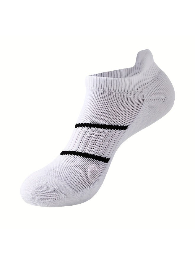 5 Pairs Men’s White Striped Sports Ankle Socks, Breathable Cushioned Anti-Blister Short Boat Socks, Contrast Stripe Athletic Socks for Daily Running Gym Casual Wear - Image 5