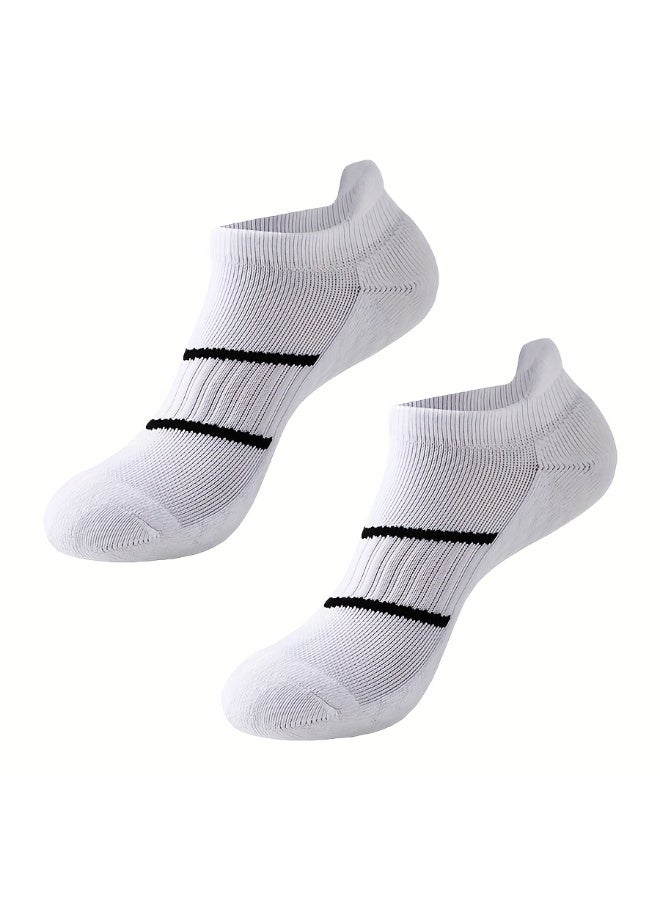 5 Pairs Men’s White Striped Sports Ankle Socks, Breathable Cushioned Anti-Blister Short Boat Socks, Contrast Stripe Athletic Socks for Daily Running Gym Casual Wear - Image 4