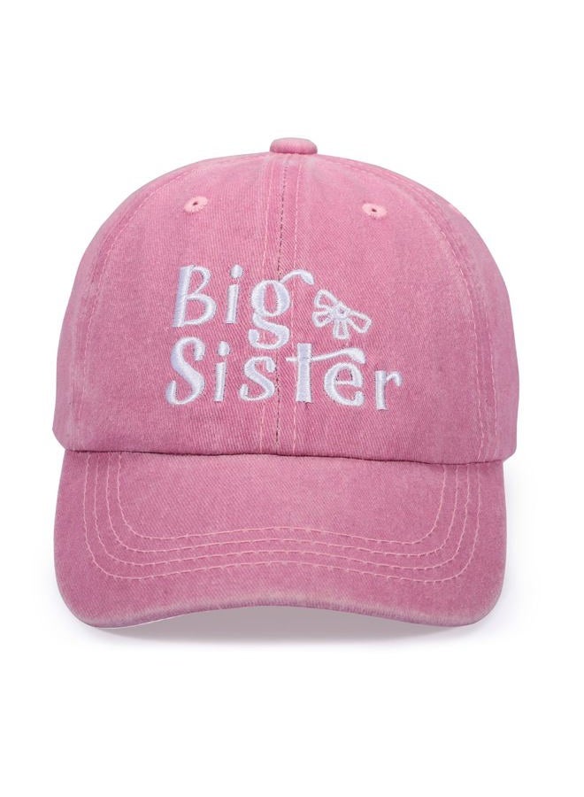 Peninpha Cute Embroidered Baseball Caps for Kids - Adjustable Washed Distressed Vintage Cowboy Sun Hat for Boys & Girls Ages 3-8, Big Sister - Pink, One Size - Image 1