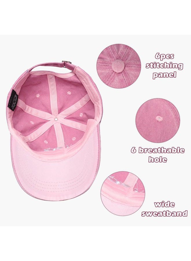 Peninpha Cute Embroidered Baseball Caps for Kids - Adjustable Washed Distressed Vintage Cowboy Sun Hat for Boys & Girls Ages 3-8, Big Sister - Pink, One Size - Image 3