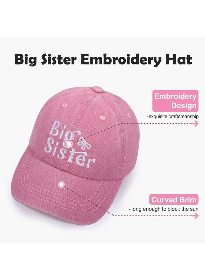 Peninpha Cute Embroidered Baseball Caps for Kids - Adjustable Washed Distressed Vintage Cowboy Sun Hat for Boys & Girls Ages 3-8, Big Sister - Pink, One Size - Image 2