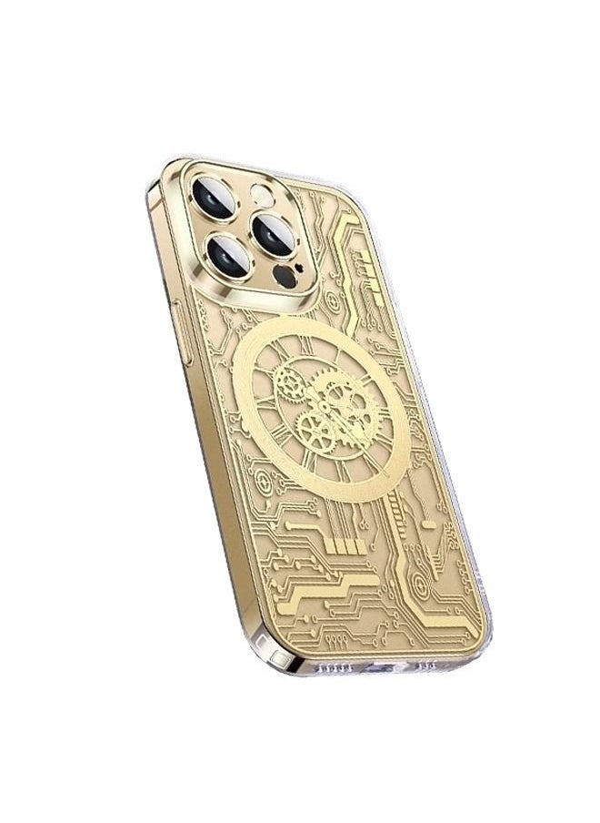 Generic - Magnetic Bronzing Clear Case for iPhone 14 Pro Max with Camera Lens Protector Full Protection Polypropylene Case Compatible with Elegant Anti-Scratch Case Cover 6.7 Inch Punk Machinery Gold - Image 1
